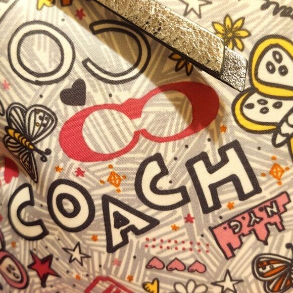 Auth. Coach "Poppy" Butterfly Graffiti Print Nylon Cross Body Bag Ret. $245 EUC - Picture 4 of 9